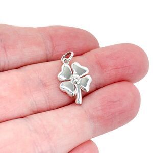 Estate Sterling Silver 925 Four-Leaf Clover Cubic Zirconia Good Luck Pendant